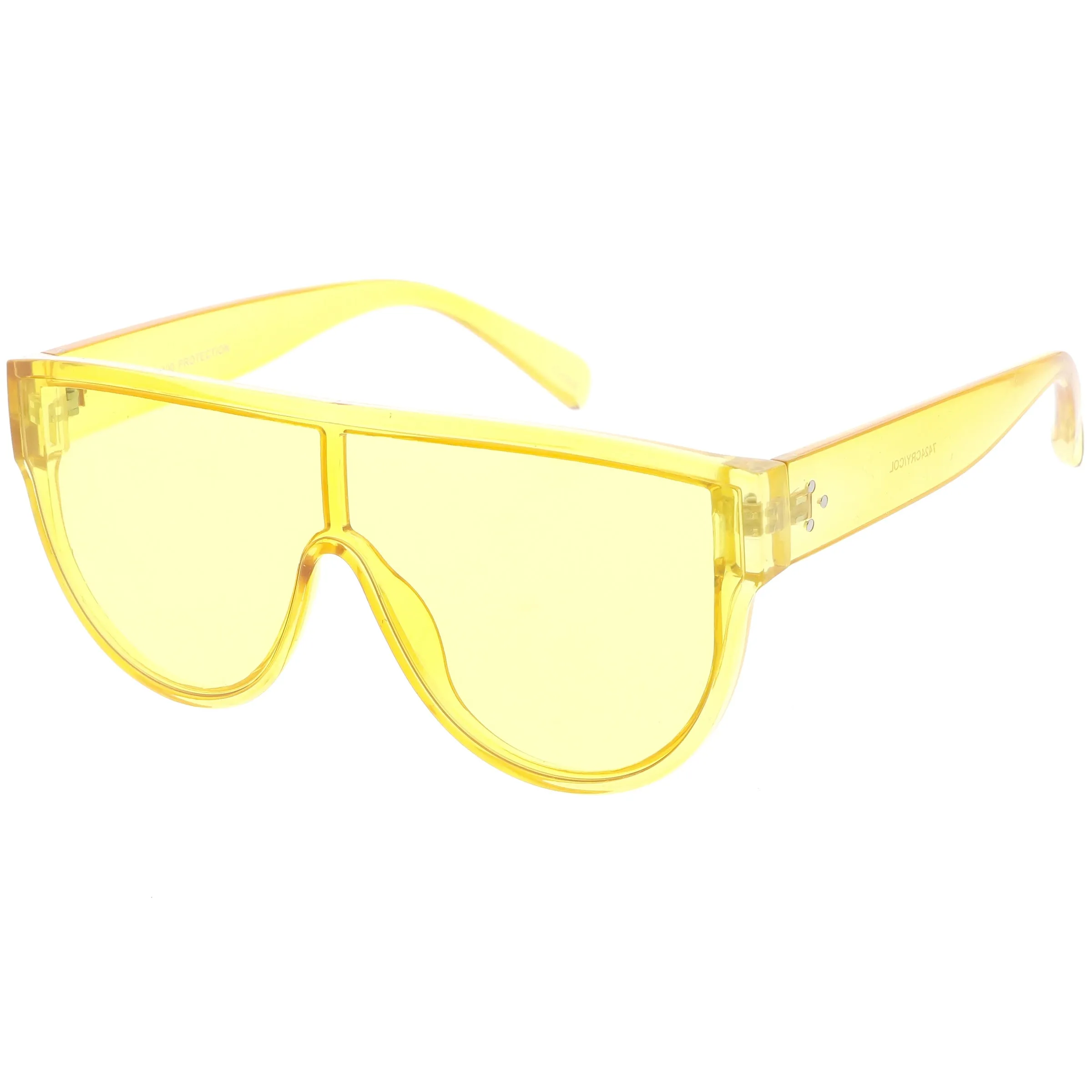 Retro Oversize Flat Top Transparent Color Tone Shield Sunglasses C559