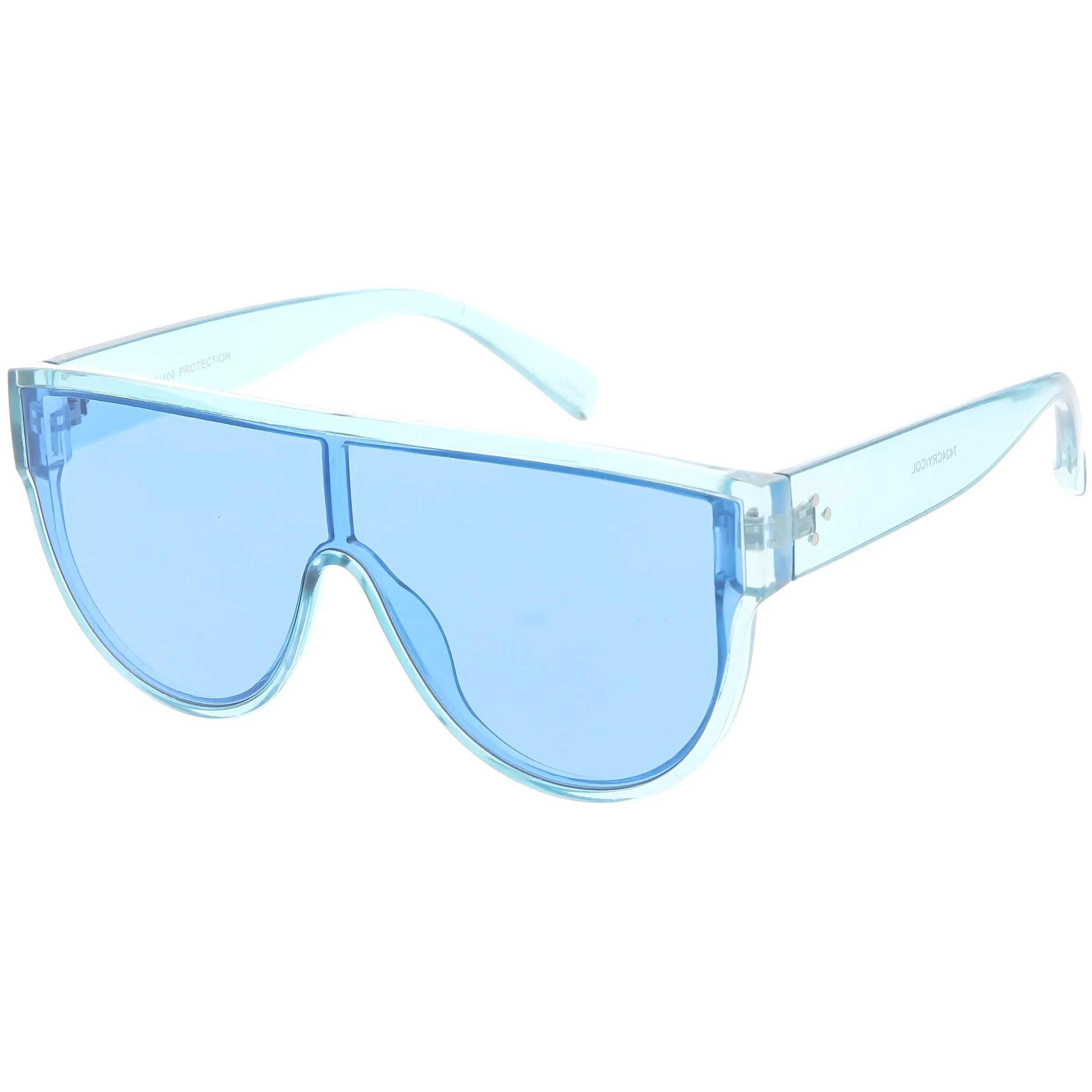 Retro Oversize Flat Top Transparent Color Tone Shield Sunglasses C559