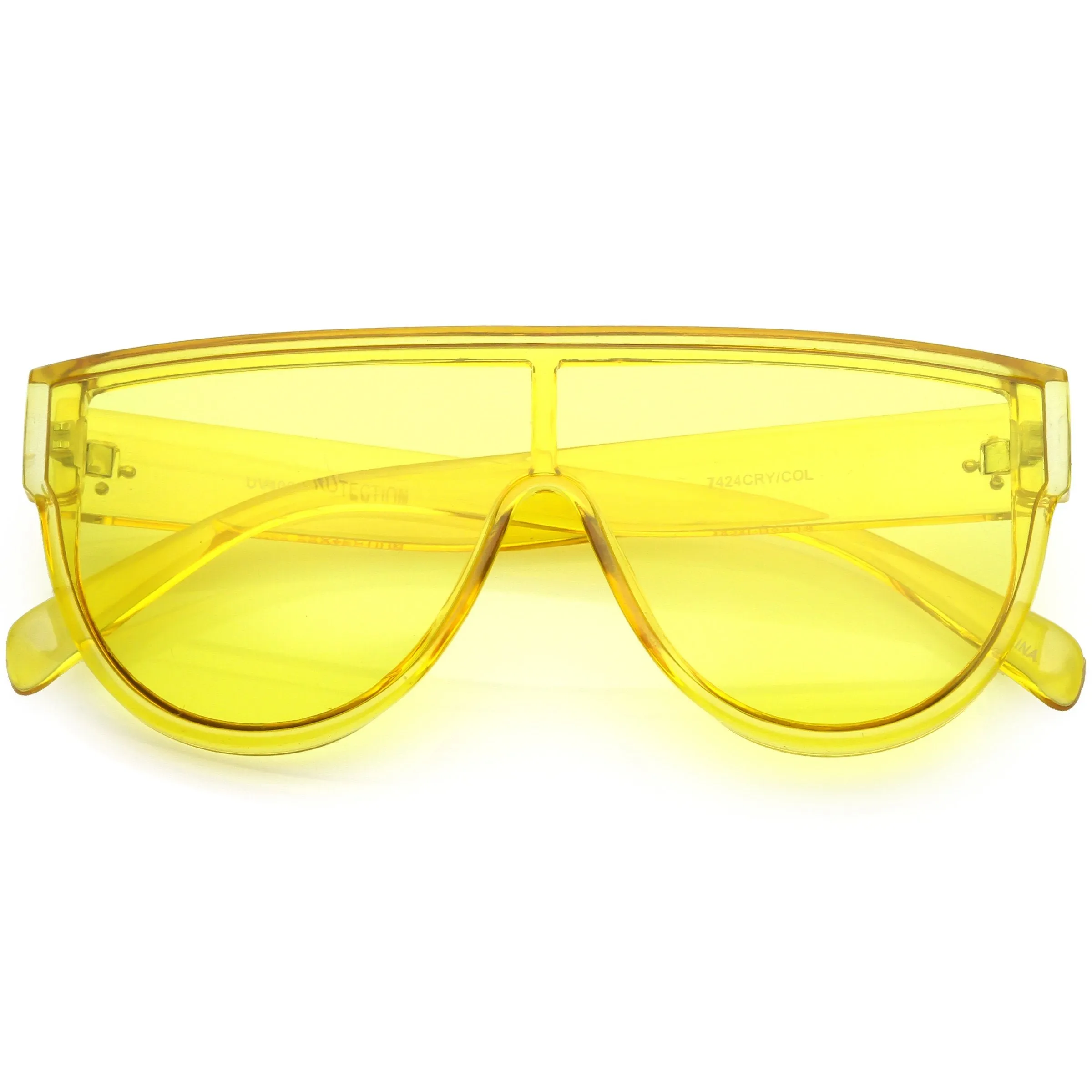 Retro Oversize Flat Top Transparent Color Tone Shield Sunglasses C559