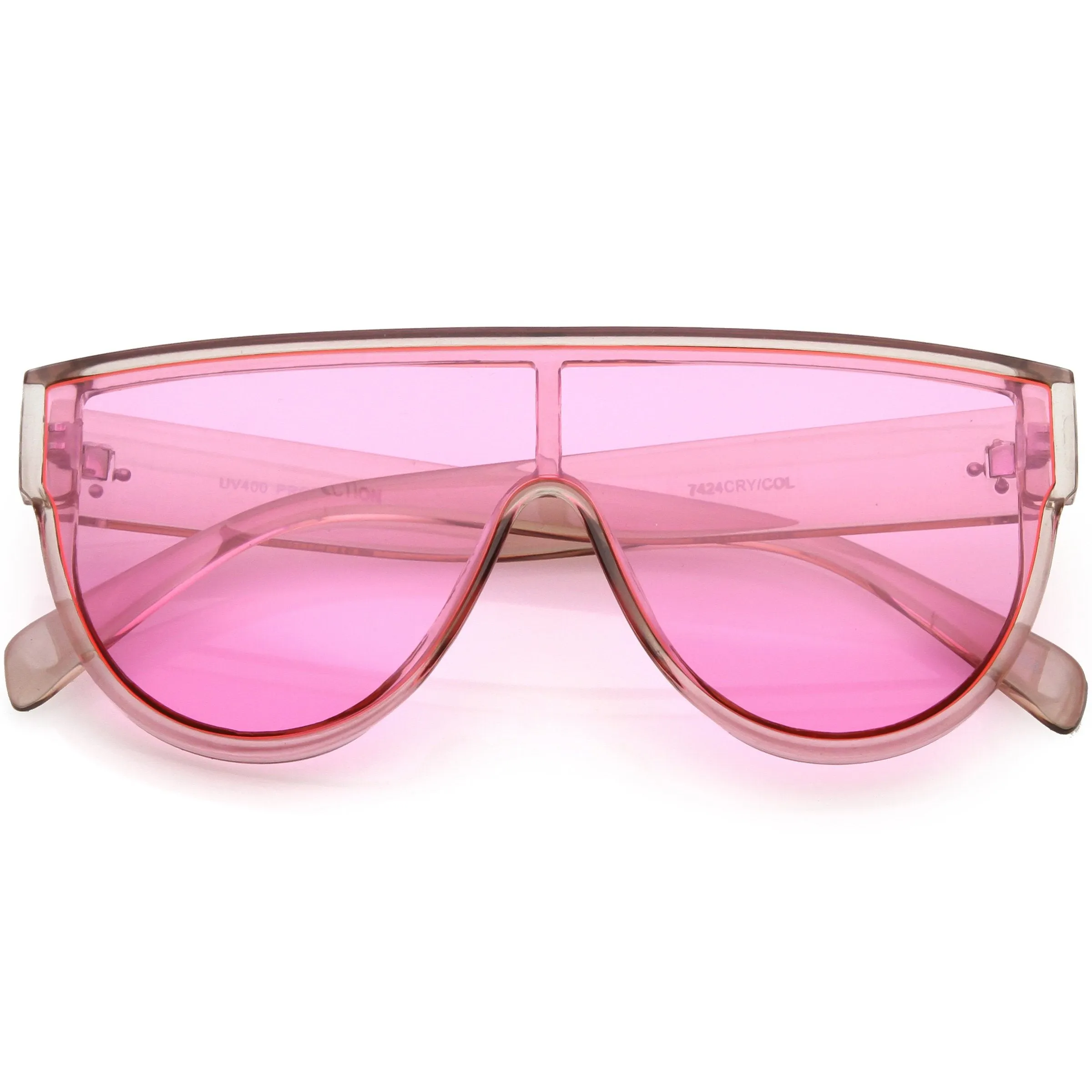 Retro Oversize Flat Top Transparent Color Tone Shield Sunglasses C559