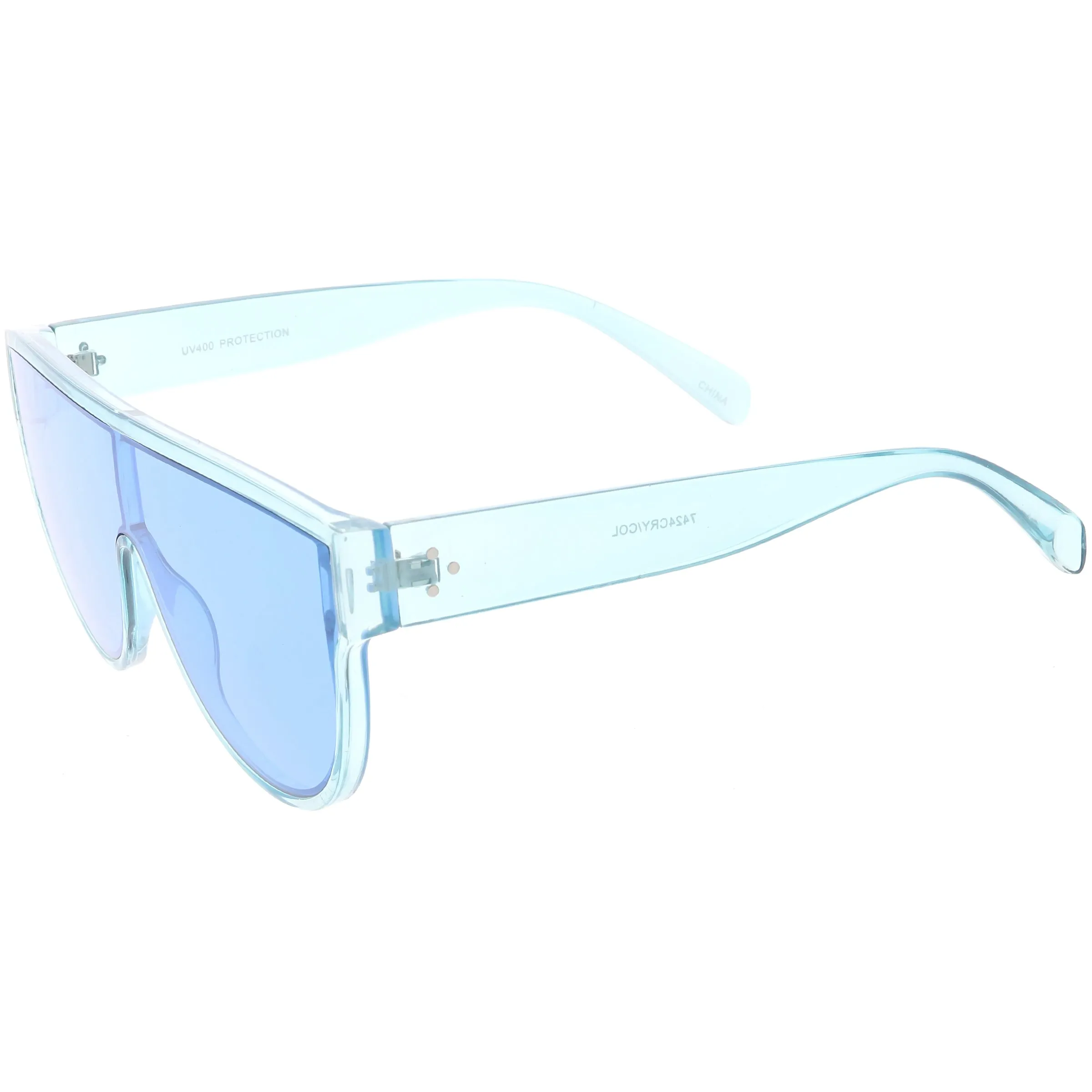 Retro Oversize Flat Top Transparent Color Tone Shield Sunglasses C559