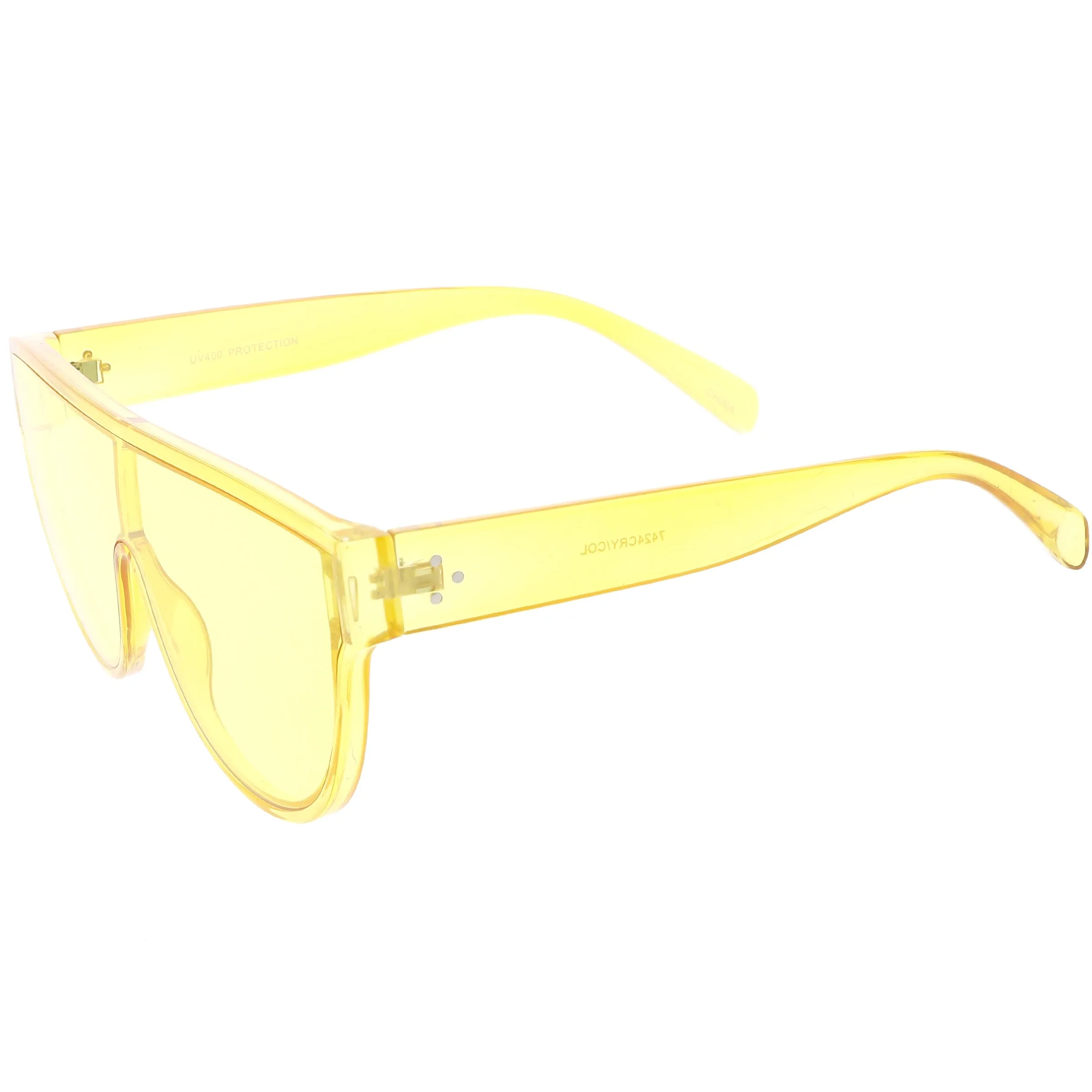 Retro Oversize Flat Top Transparent Color Tone Shield Sunglasses C559