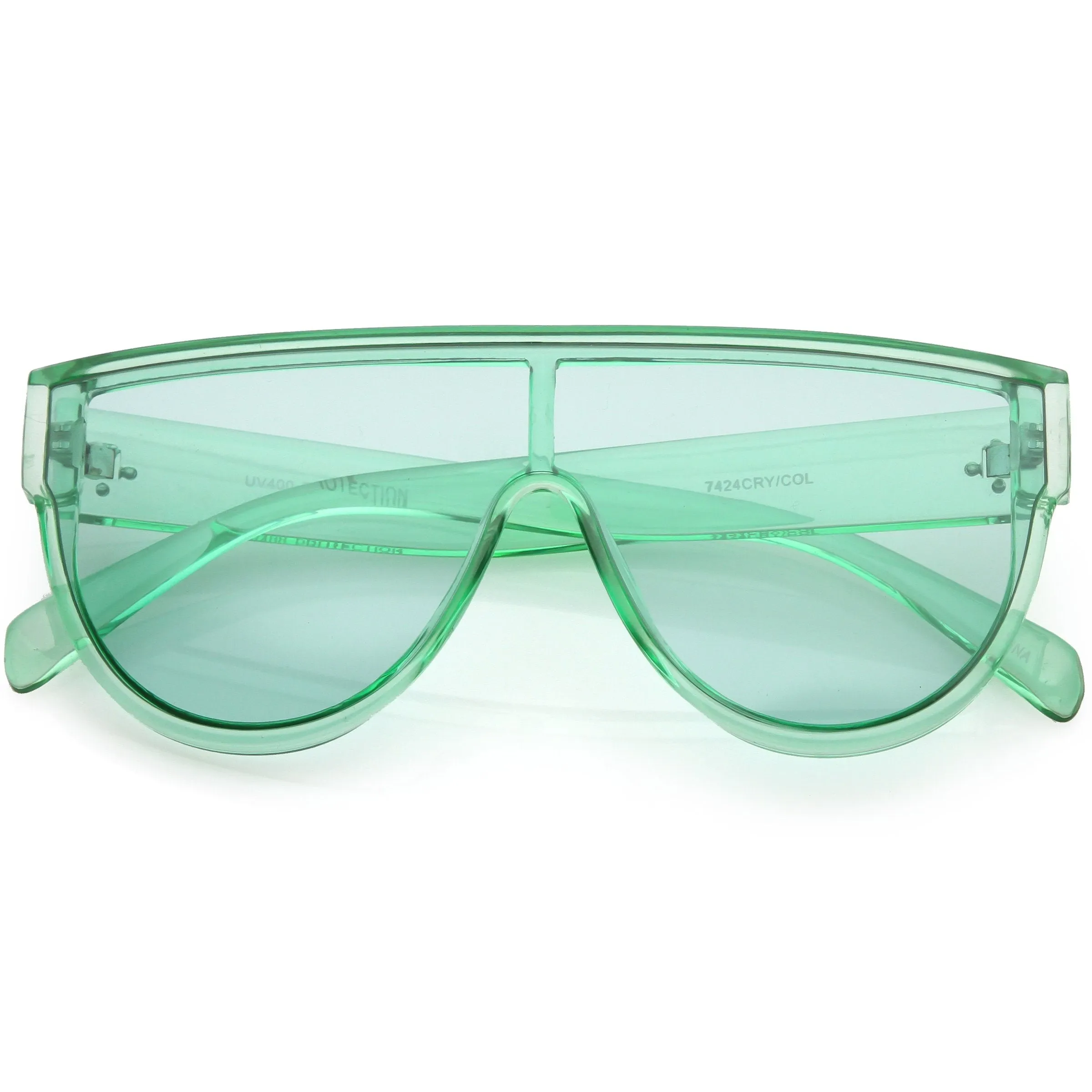 Retro Oversize Flat Top Transparent Color Tone Shield Sunglasses C559