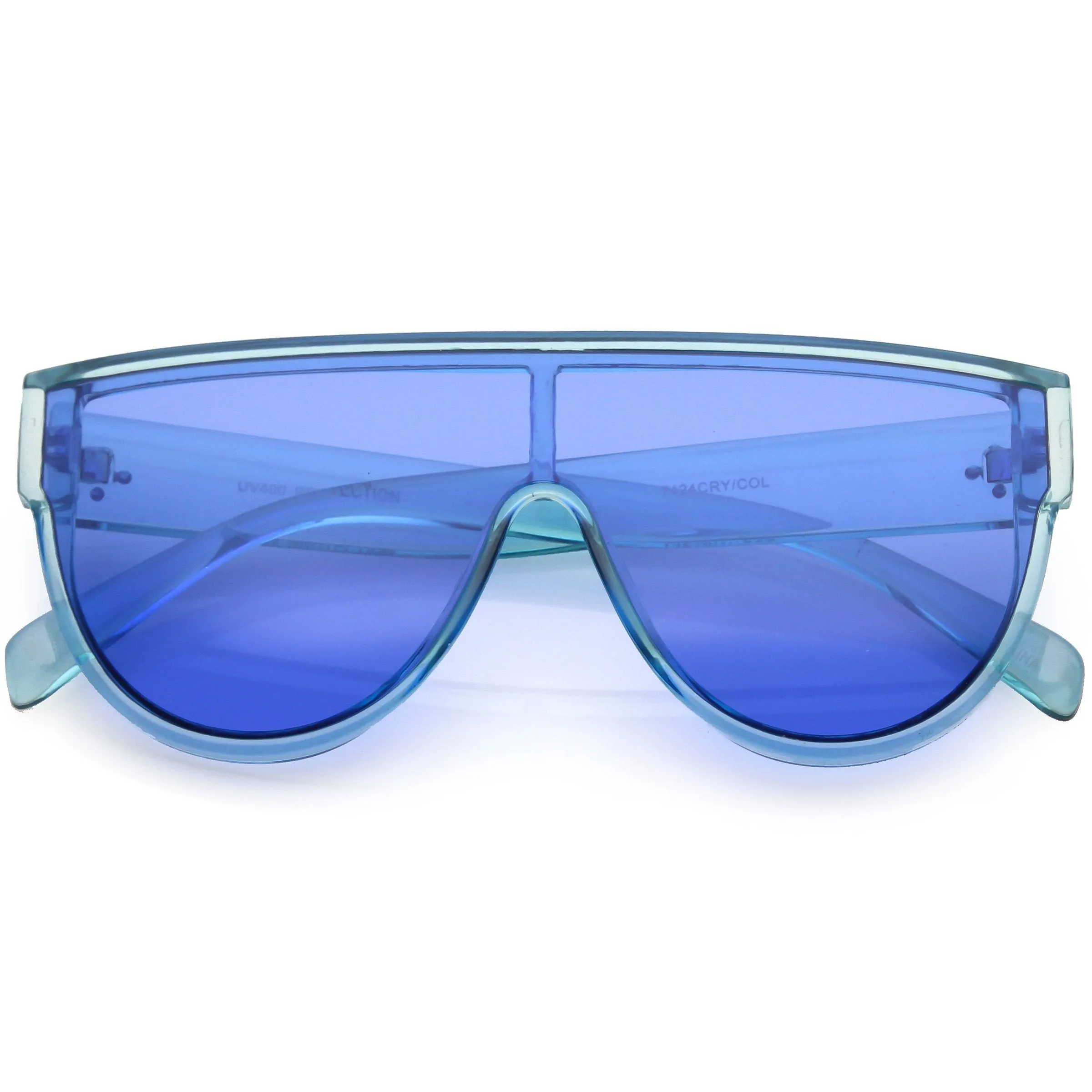 Retro Oversize Flat Top Transparent Color Tone Shield Sunglasses C559