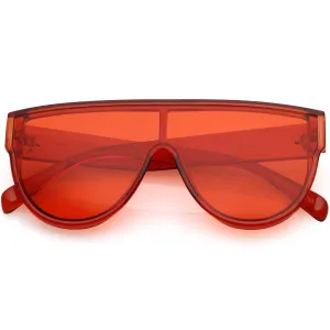 Retro Oversize Flat Top Transparent Color Tone Shield Sunglasses C559