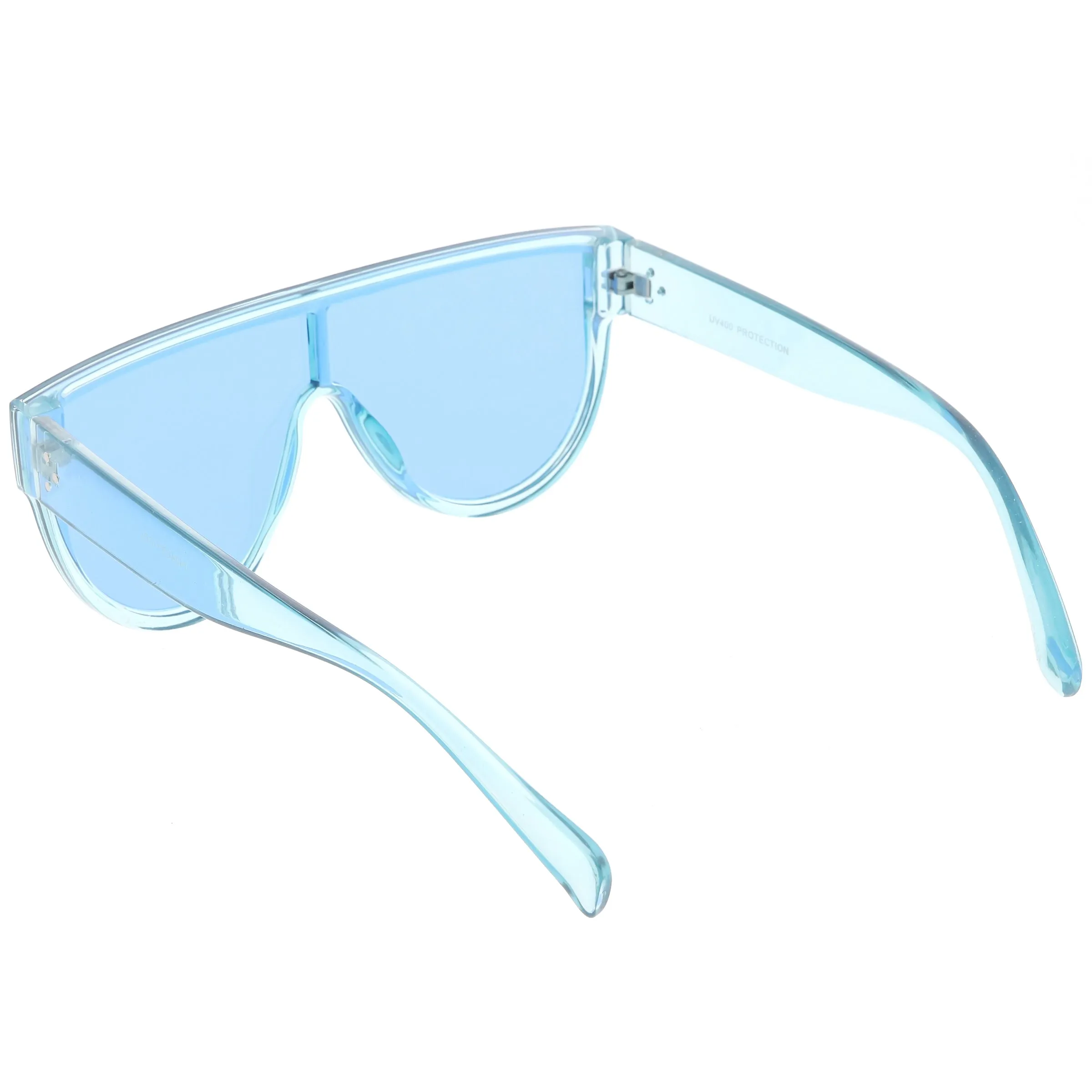 Retro Oversize Flat Top Transparent Color Tone Shield Sunglasses C559