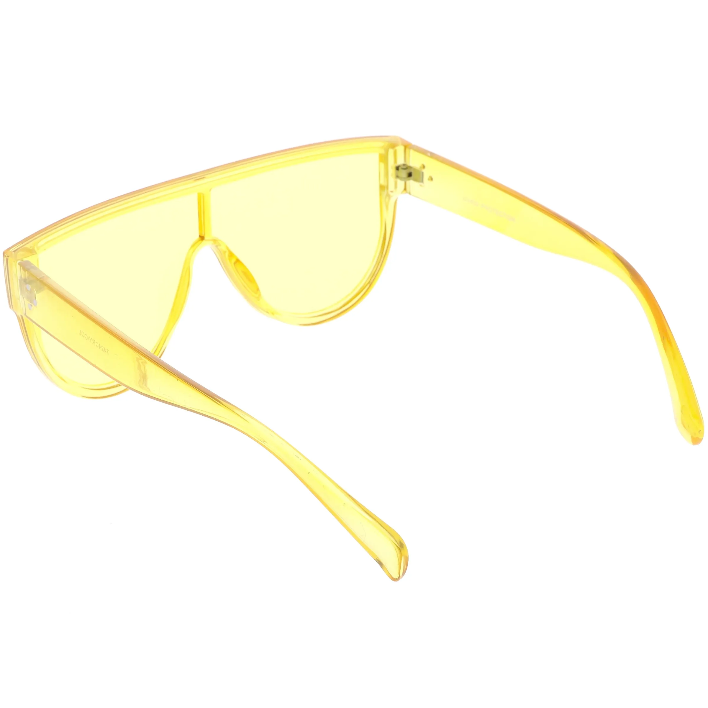 Retro Oversize Flat Top Transparent Color Tone Shield Sunglasses C559