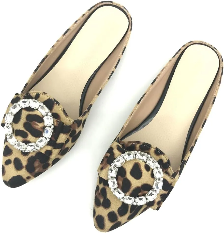 Rhinestone Mules for Women Flats Shoes Slip On Backless Loafer Pointed Toe Dress Mule Slides
