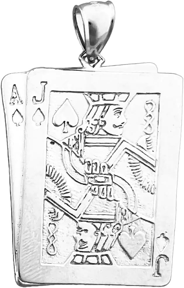 Rhodium Plated 925 Sterling Silver Ace Jack of Spades Pendant