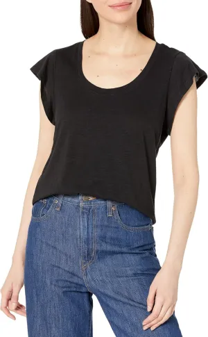 Sanctuary West Side Tee - Top for Women - Crew Neckline - Straight Hemline - Relaxed Fit - Flutter Sleeves