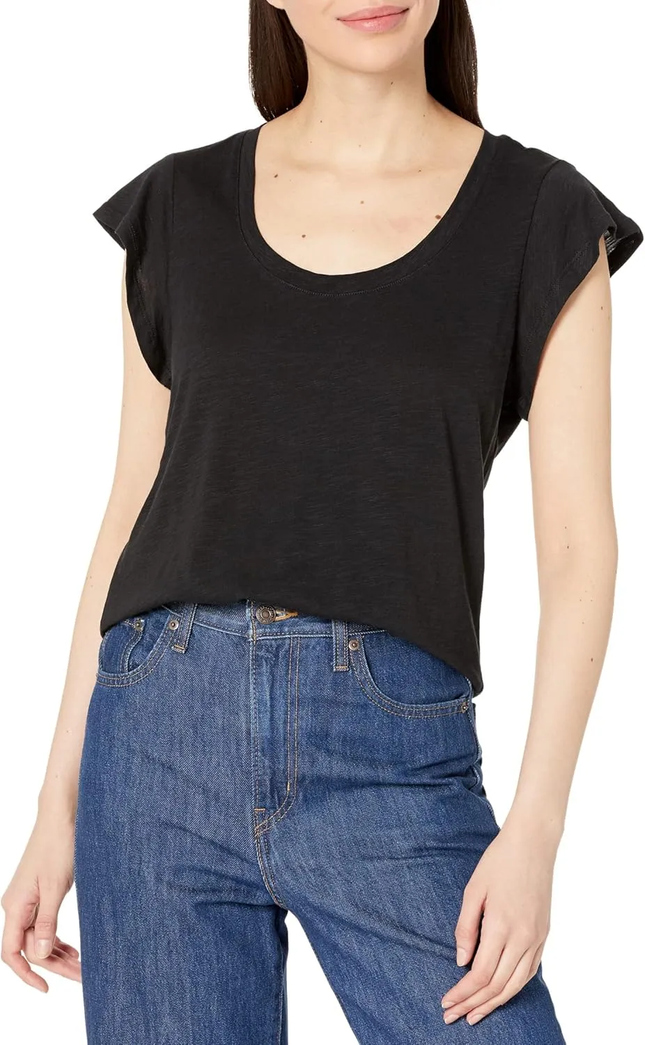 Sanctuary West Side Tee - Top for Women - Crew Neckline - Straight Hemline - Relaxed Fit - Flutter Sleeves