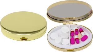 Set of 2 Oval-Shaped Pocket Purse Pill Box & Organizer with Dual Compartments (Gold Flat Top)