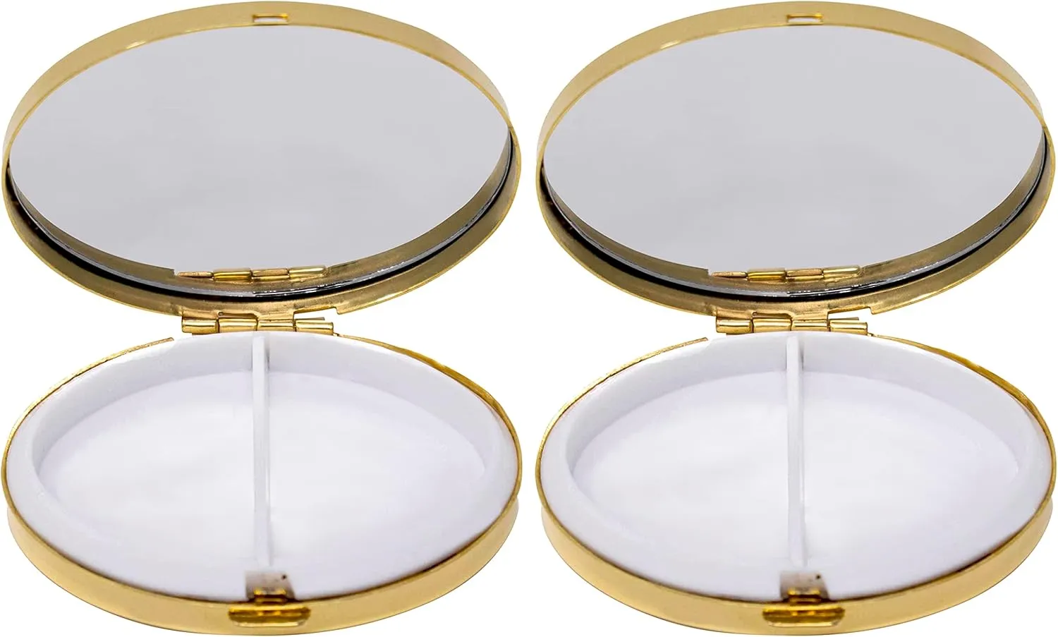 Set of 2 Oval-Shaped Pocket Purse Pill Box & Organizer with Dual Compartments (Gold Flat Top)