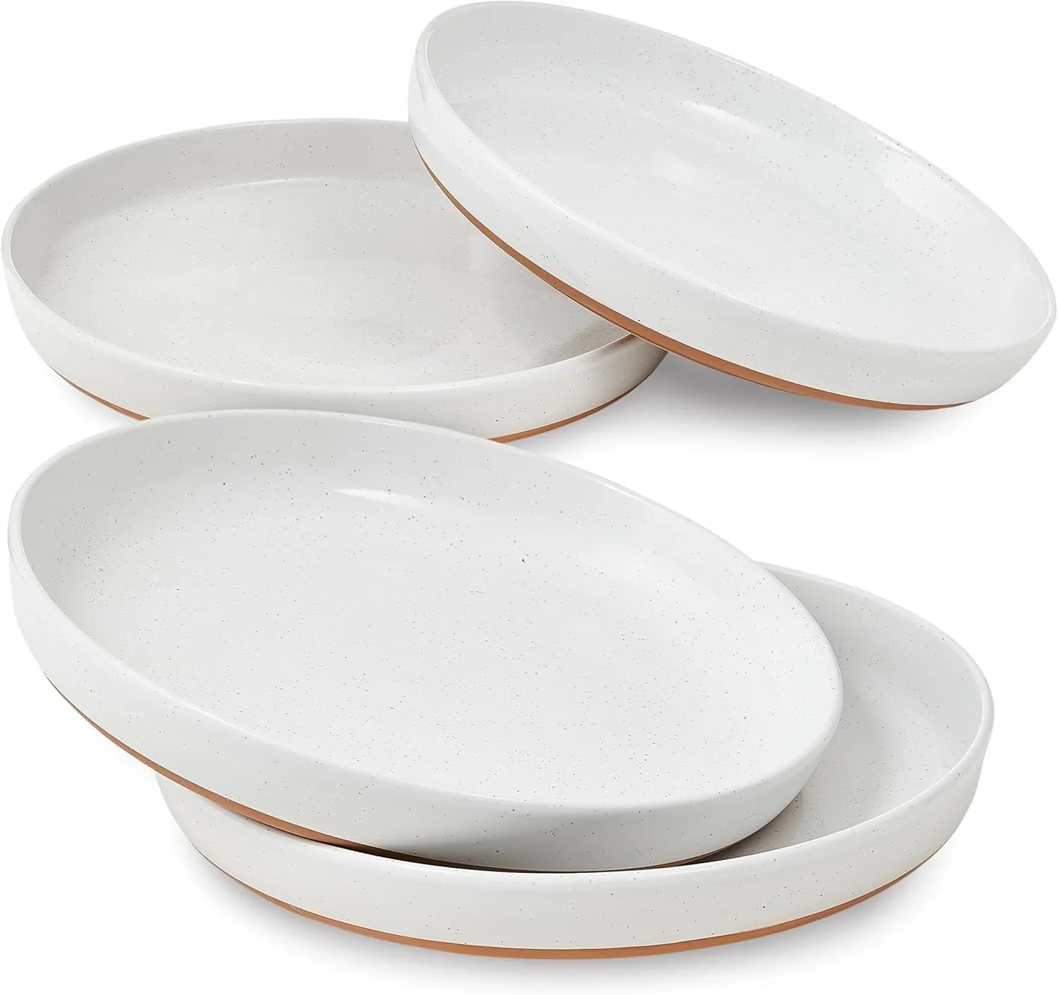 Sheffield Home Stoneware Flat Pasta Bowls, Set of 4 Stylish 35oz Bowls/Plates for Dinner, Salad, etc. Dishwasher, Microwave & Oven Safe. Durable for Everyday and Special Occasions - Vanilla White