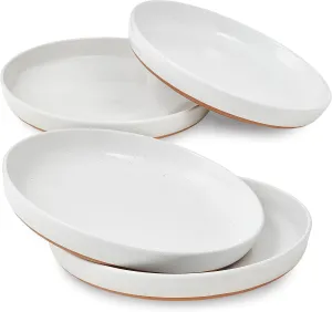 Sheffield Home Stoneware Flat Pasta Bowls, Set of 4 Stylish 35oz Bowls/Plates for Dinner, Salad, etc. Dishwasher, Microwave & Oven Safe. Durable for Everyday and Special Occasions - Vanilla White