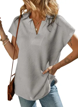 SHEWIN Women's Polo Shirts Casual Collared V Neck Short Sleeve T Shirt Tunic Tops Loose Fit