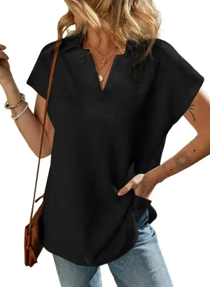 SHEWIN Women's Polo Shirts Casual Collared V Neck Short Sleeve T Shirt Tunic Tops Loose Fit