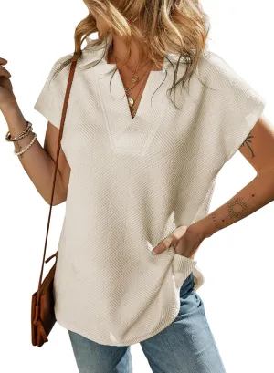 SHEWIN Women's Polo Shirts Casual Collared V Neck Short Sleeve T Shirt Tunic Tops Loose Fit