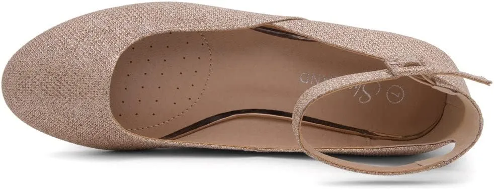 Shoe Land SL-August Womens Flats – Round Toe Ballet Flat Shoes | Low Wedge & Ankle Strap | Dressy & Comfortable Slip-On Flats for Work, Office, Party