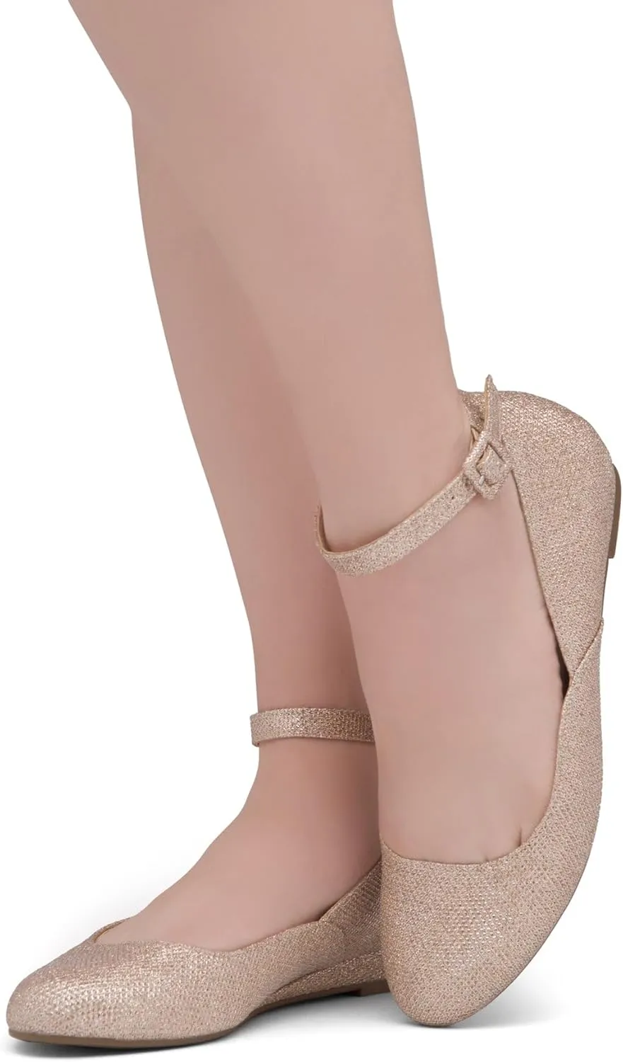 Shoe Land SL-August Womens Flats – Round Toe Ballet Flat Shoes | Low Wedge & Ankle Strap | Dressy & Comfortable Slip-On Flats for Work, Office, Party
