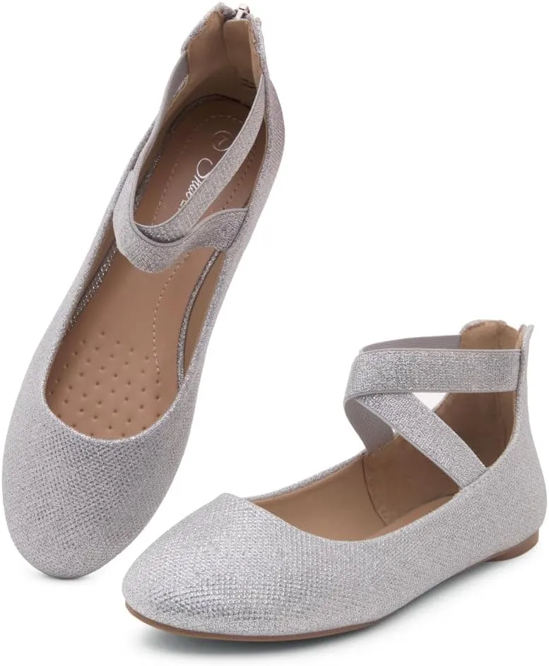 Shoe Land Women's Flats – Dressy & Casual Almond Toe Flat Shoes with Elastic Ankle Strap, Comfortable Slip-On Ballet Flats for Work, Office & Special Occasions
