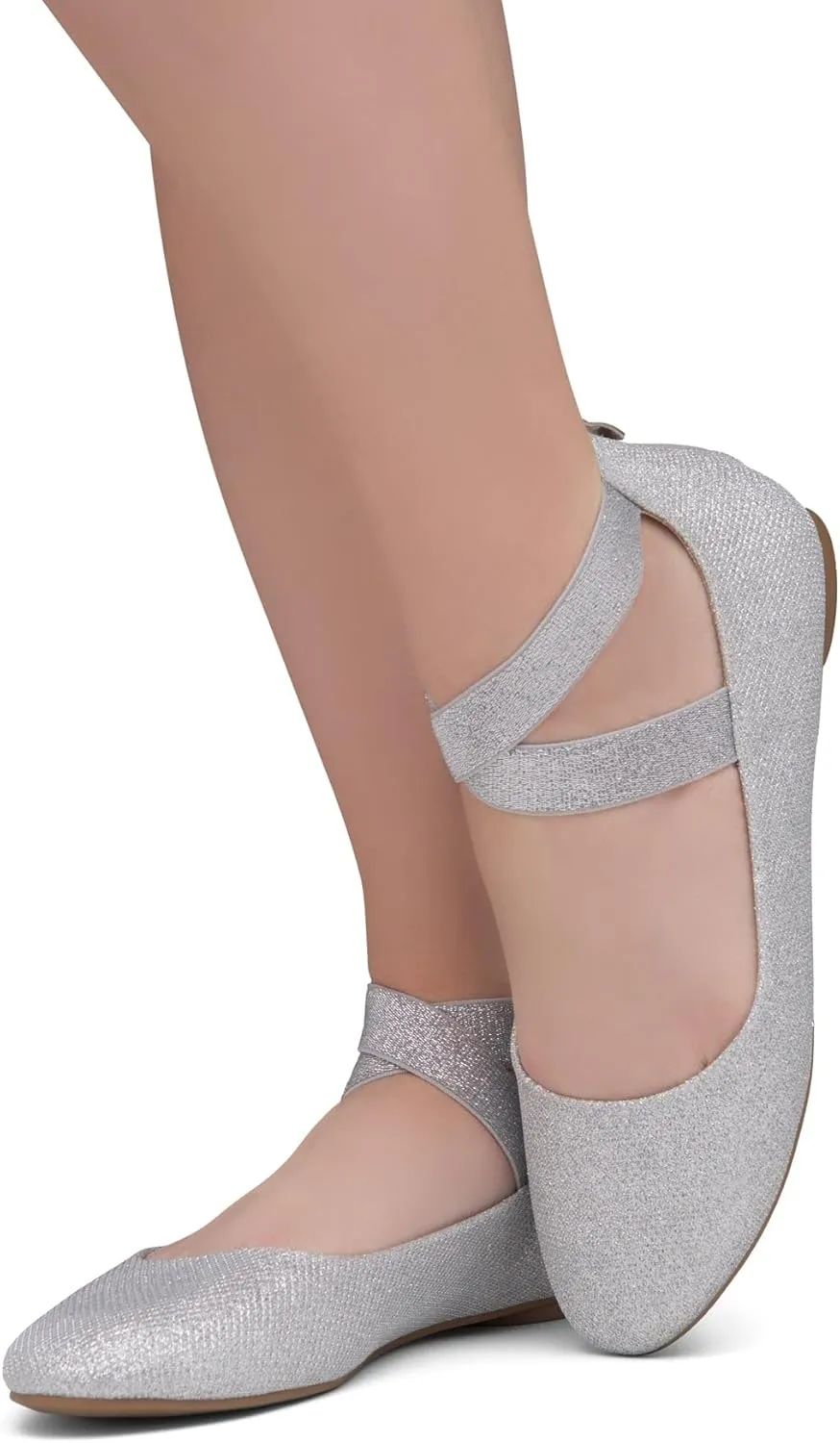 Shoe Land Women's Flats – Dressy & Casual Almond Toe Flat Shoes with Elastic Ankle Strap, Comfortable Slip-On Ballet Flats for Work, Office & Special Occasions