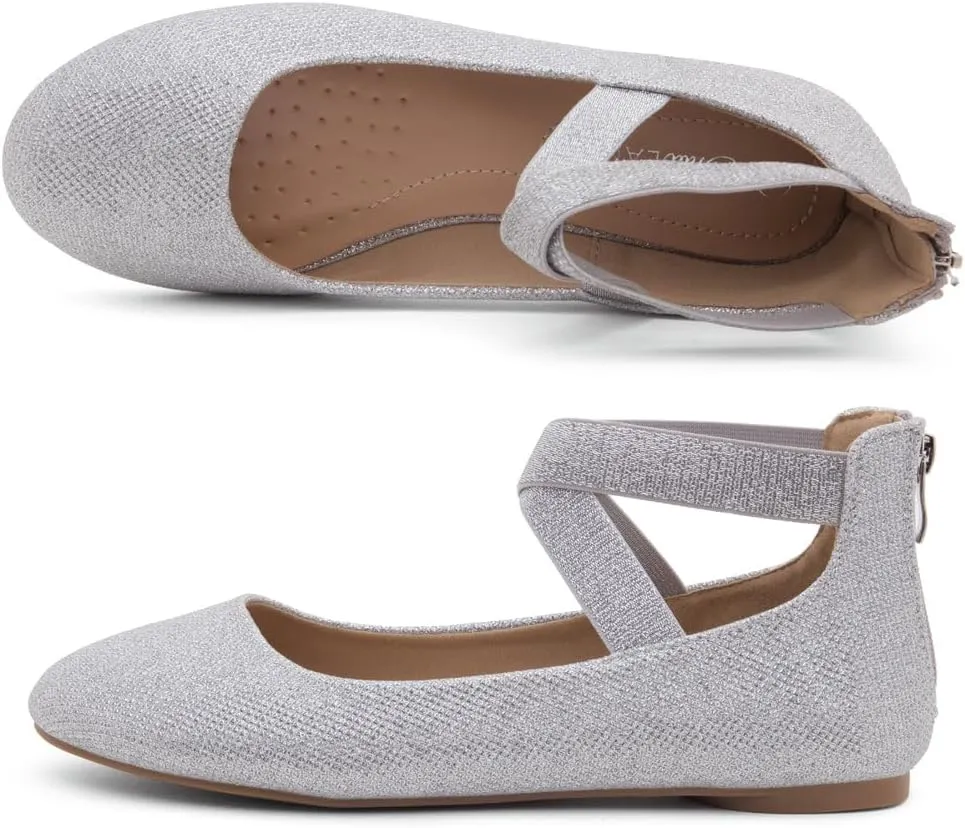 Shoe Land Women's Flats – Dressy & Casual Almond Toe Flat Shoes with Elastic Ankle Strap, Comfortable Slip-On Ballet Flats for Work, Office & Special Occasions