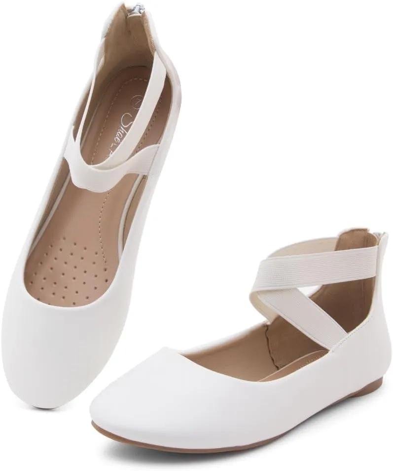 Shoe Land Women's Flats – Dressy & Casual Almond Toe Flat Shoes with Elastic Ankle Strap, Comfortable Slip-On Ballet Flats for Work, Office & Special Occasions