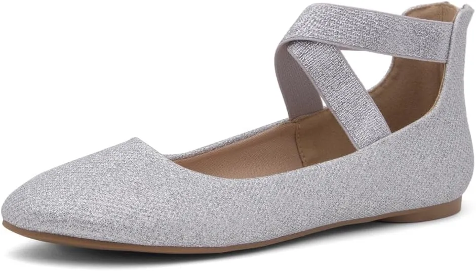 Shoe Land Women's Flats – Dressy & Casual Almond Toe Flat Shoes with Elastic Ankle Strap, Comfortable Slip-On Ballet Flats for Work, Office & Special Occasions