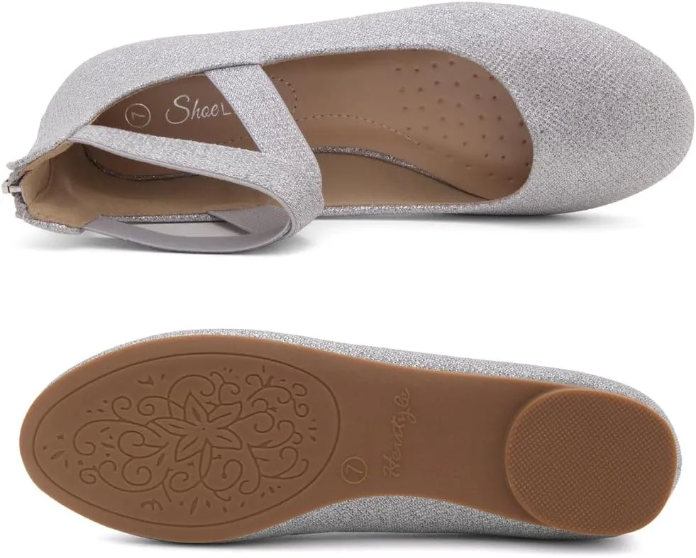 Shoe Land Women's Flats – Dressy & Casual Almond Toe Flat Shoes with Elastic Ankle Strap, Comfortable Slip-On Ballet Flats for Work, Office & Special Occasions