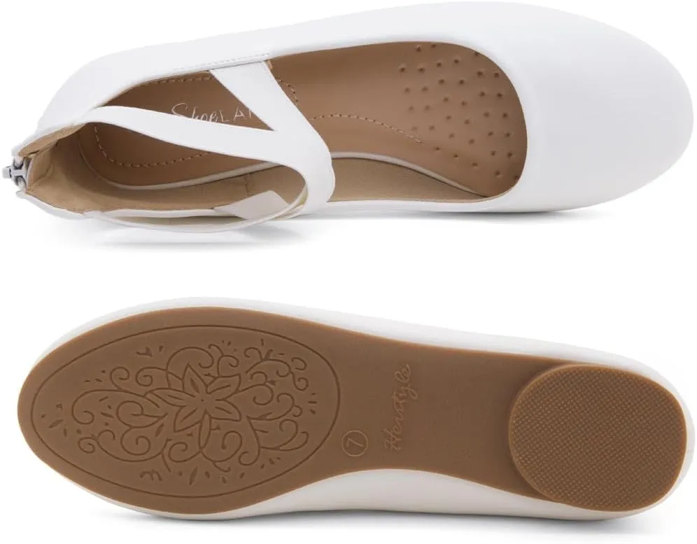 Shoe Land Women's Flats – Dressy & Casual Almond Toe Flat Shoes with Elastic Ankle Strap, Comfortable Slip-On Ballet Flats for Work, Office & Special Occasions