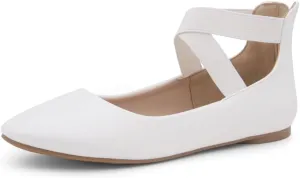 Shoe Land Women's Flats – Dressy & Casual Almond Toe Flat Shoes with Elastic Ankle Strap, Comfortable Slip-On Ballet Flats for Work, Office & Special Occasions