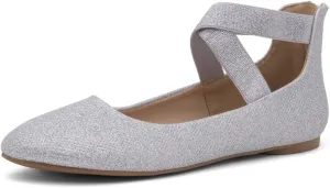 Shoe Land Women's Flats – Dressy & Casual Almond Toe Flat Shoes with Elastic Ankle Strap, Comfortable Slip-On Ballet Flats for Work, Office & Special Occasions