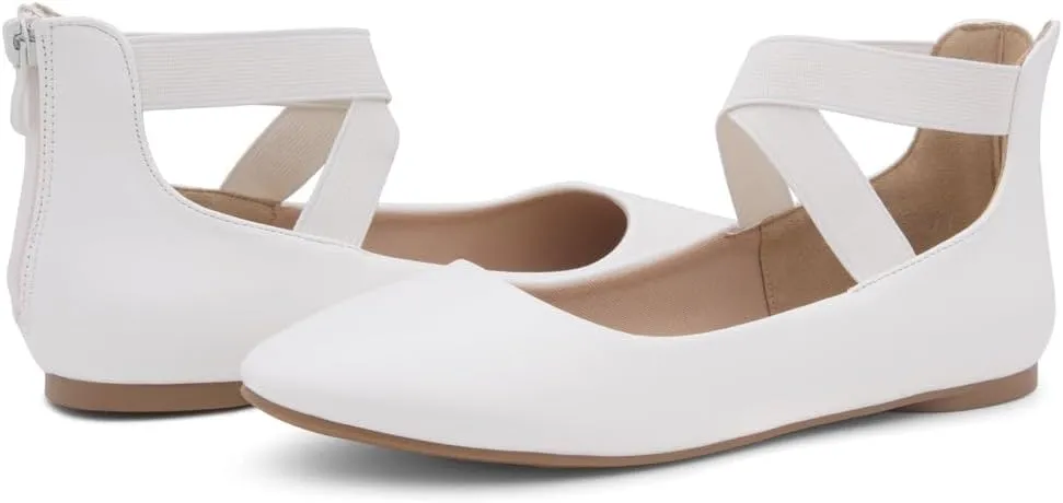 Shoe Land Women's Flats – Dressy & Casual Almond Toe Flat Shoes with Elastic Ankle Strap, Comfortable Slip-On Ballet Flats for Work, Office & Special Occasions