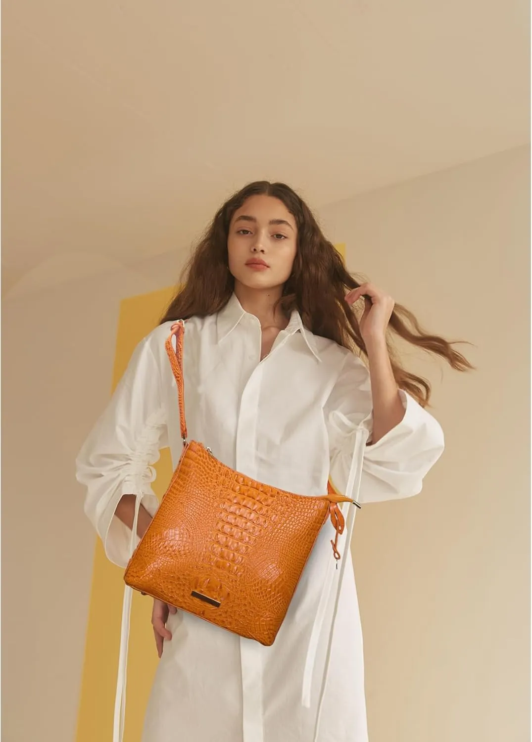 Shoulder Crocodile Flat Handbags for Women trendy Ladies Shoulder Bag Embossed Pattern Leather Crossbody Purse
