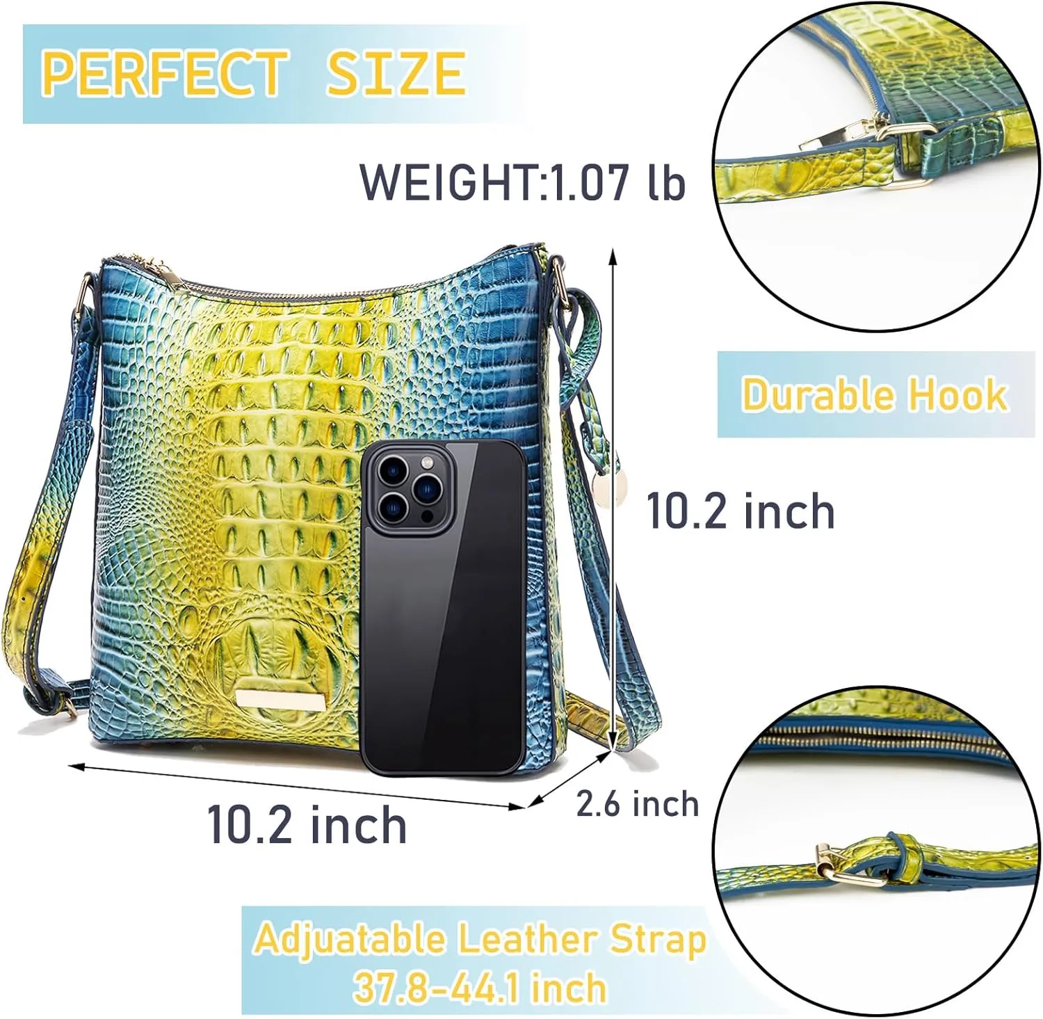 Shoulder Crocodile Flat Handbags for Women trendy Ladies Shoulder Bag Embossed Pattern Leather Crossbody Purse