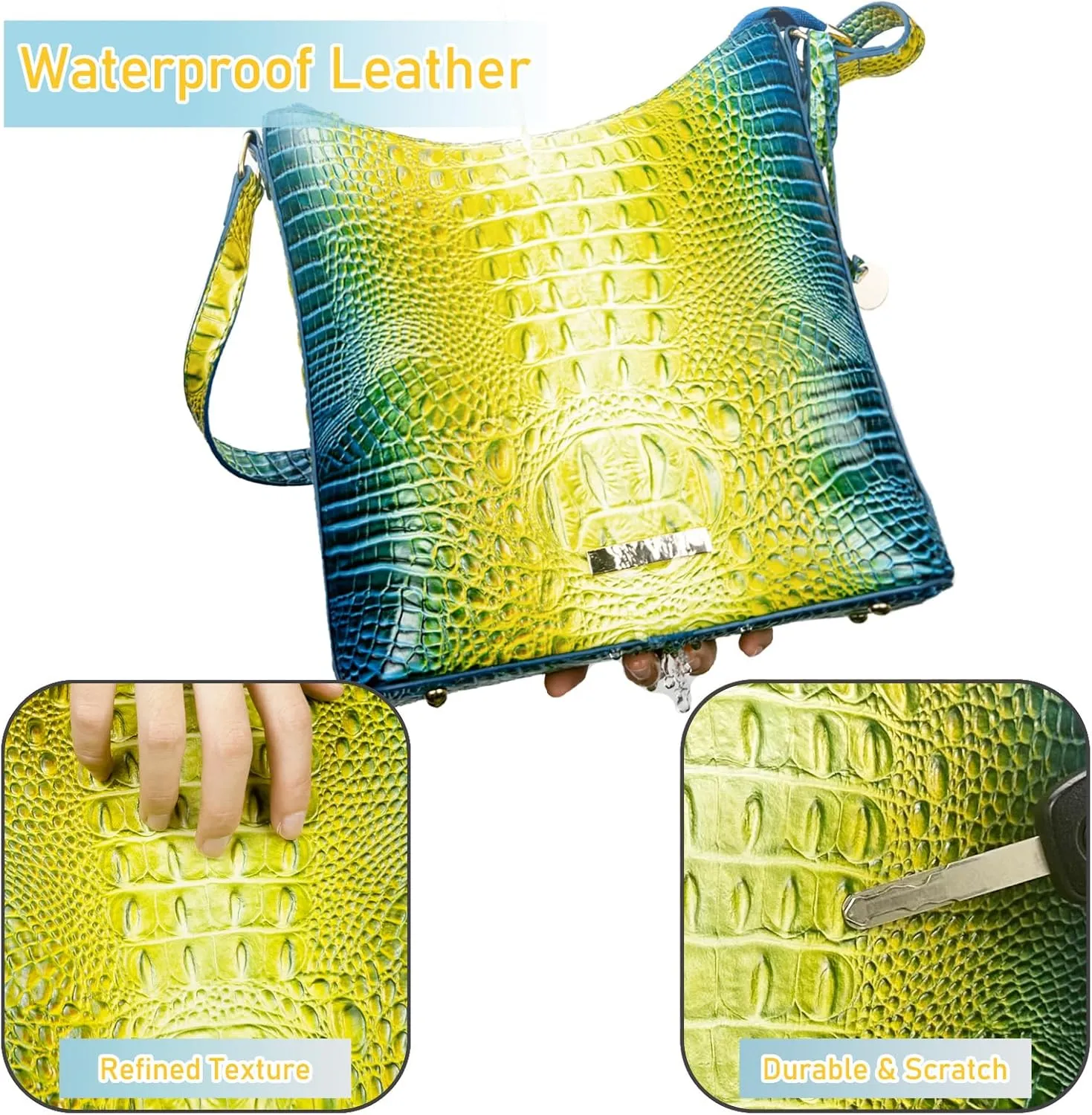 Shoulder Crocodile Flat Handbags for Women trendy Ladies Shoulder Bag Embossed Pattern Leather Crossbody Purse