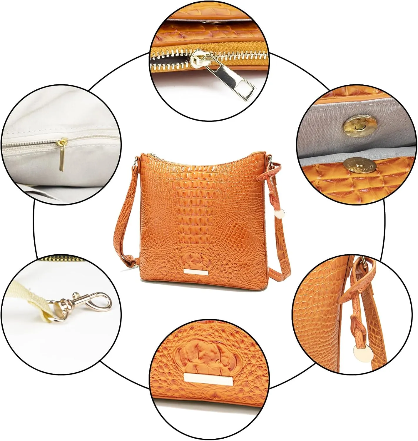 Shoulder Crocodile Flat Handbags for Women trendy Ladies Shoulder Bag Embossed Pattern Leather Crossbody Purse