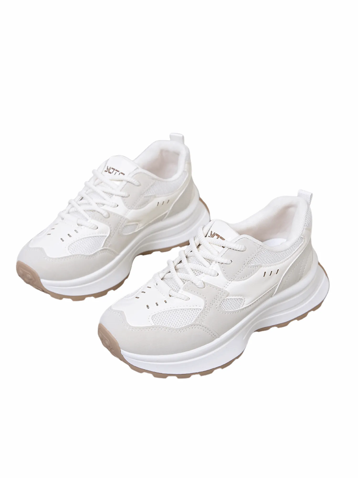 Simple Gear Lace-up Sneakers-Beige
