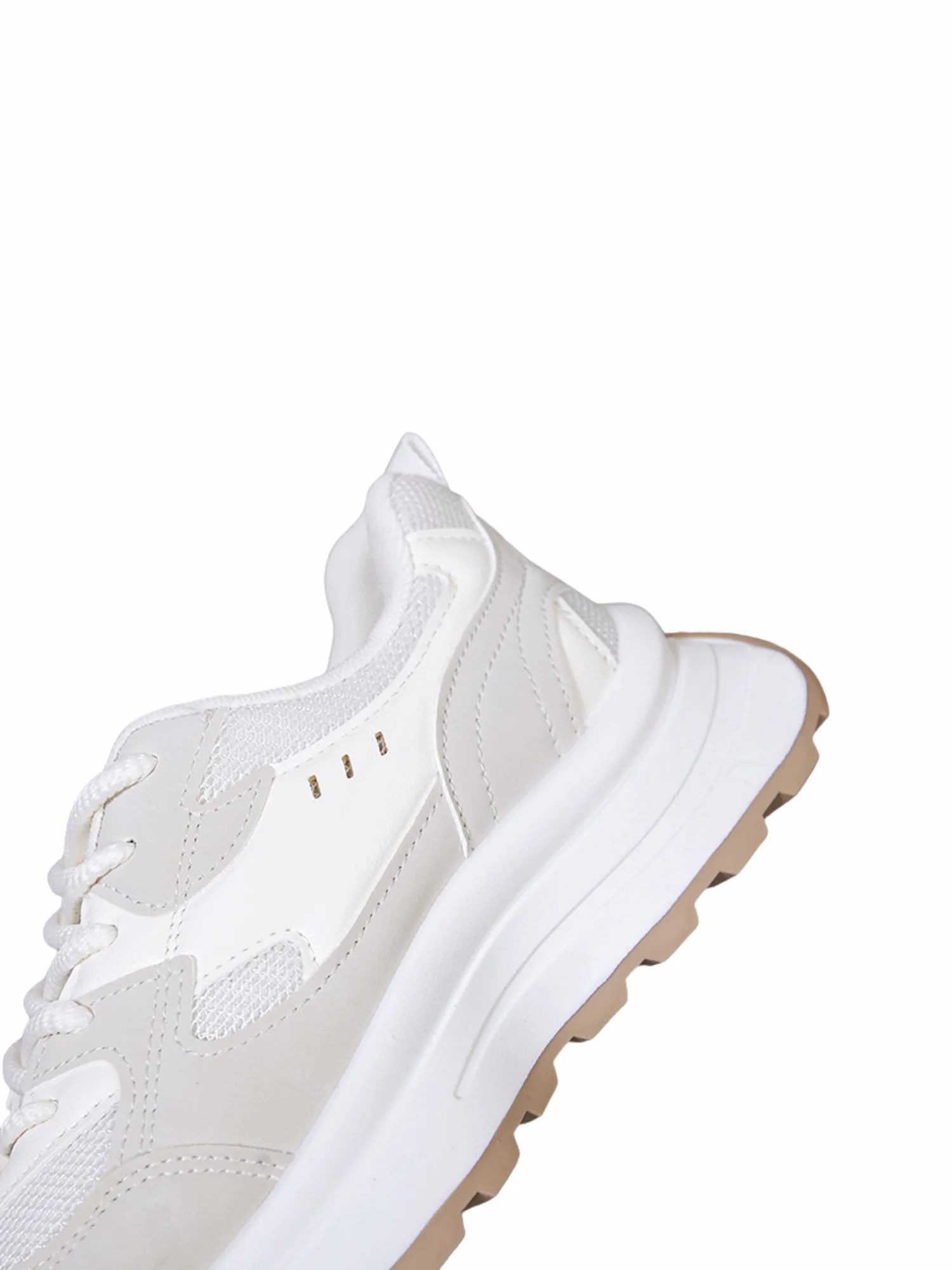 Simple Gear Lace-up Sneakers-Beige