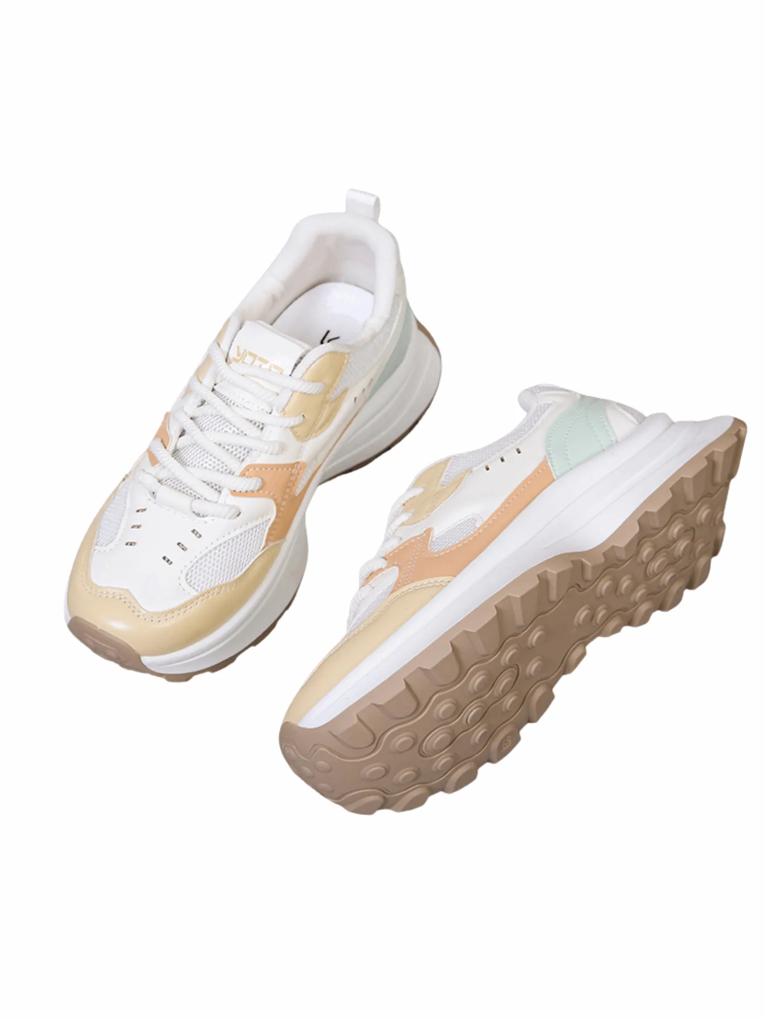 Simple Gear Lace-up Sneakers-Beige