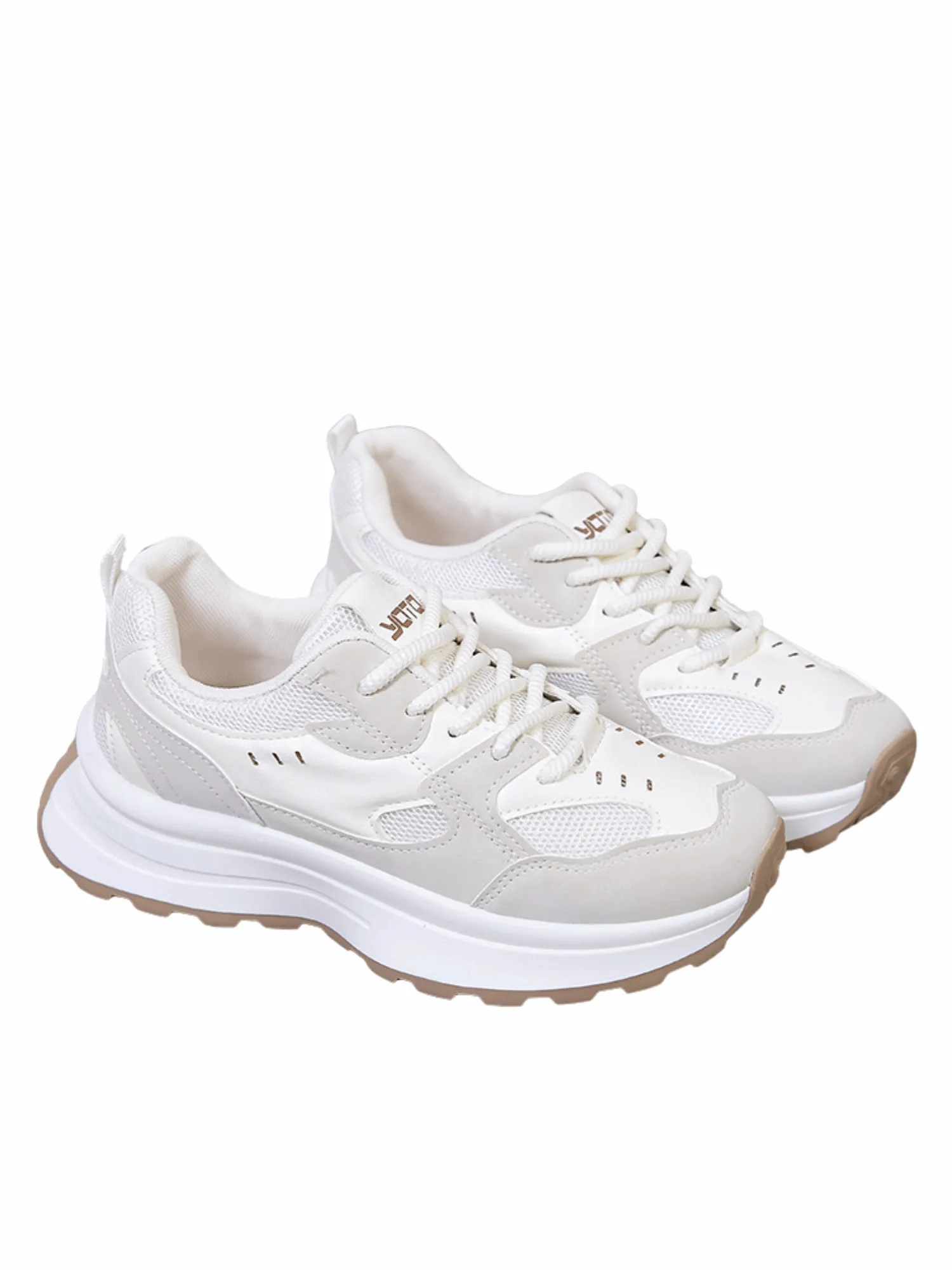 Simple Gear Lace-up Sneakers-Beige