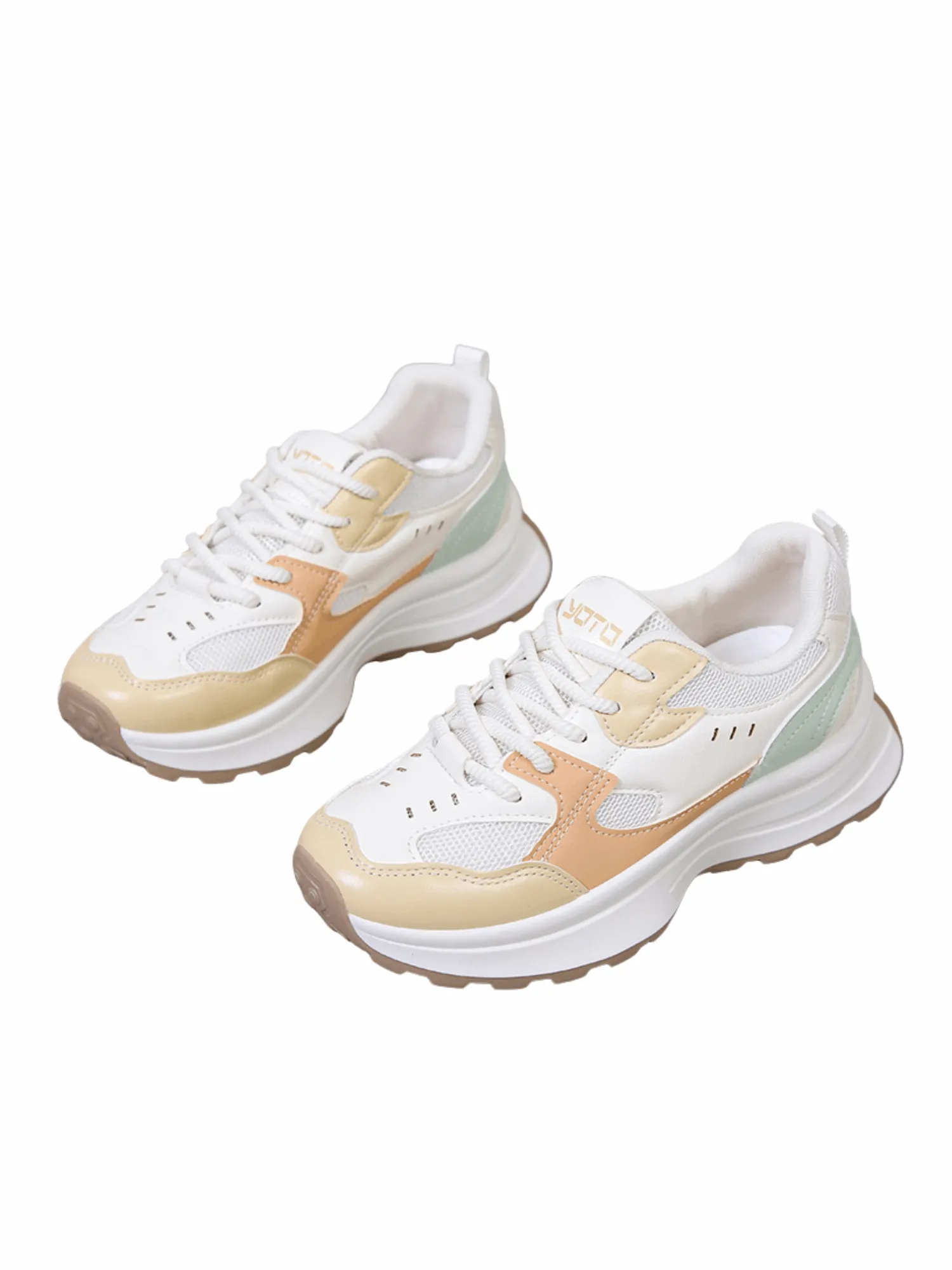 Simple Gear Lace-up Sneakers-Beige