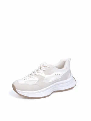Simple Gear Lace-up Sneakers-Beige