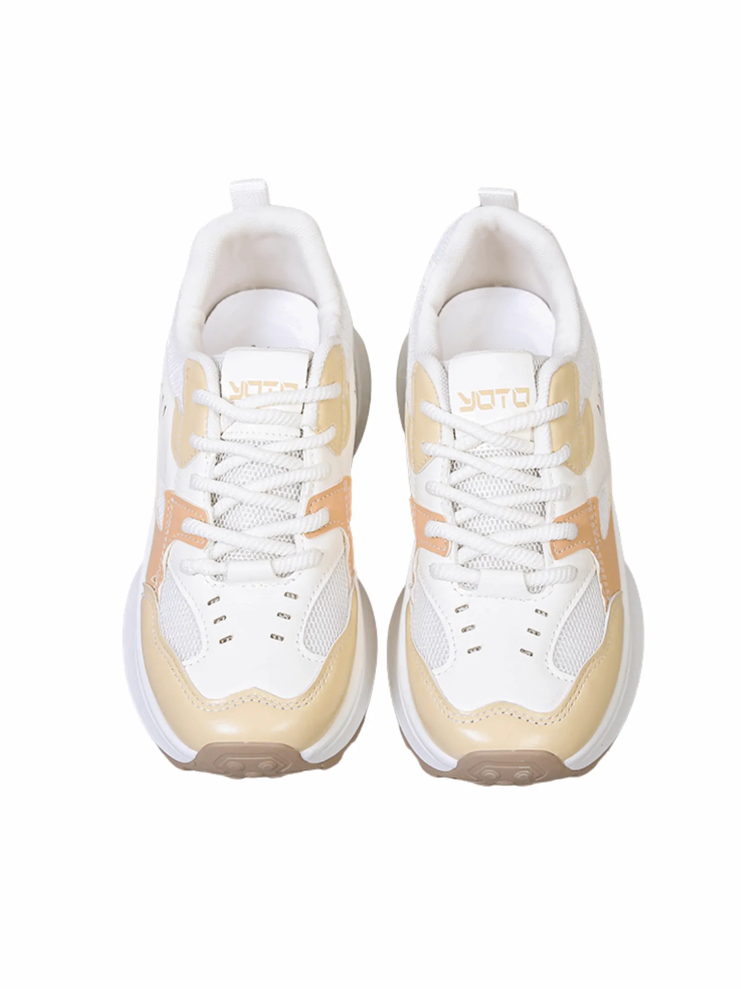 Simple Gear Lace-up Sneakers-Beige