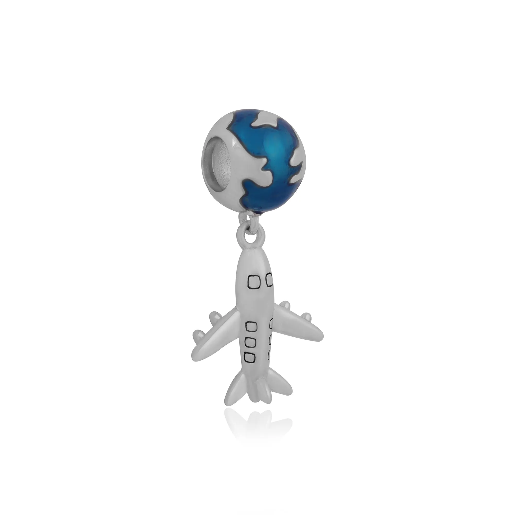 Sleek Aeroplane Rhodium Plated Blue Sphere Pendant