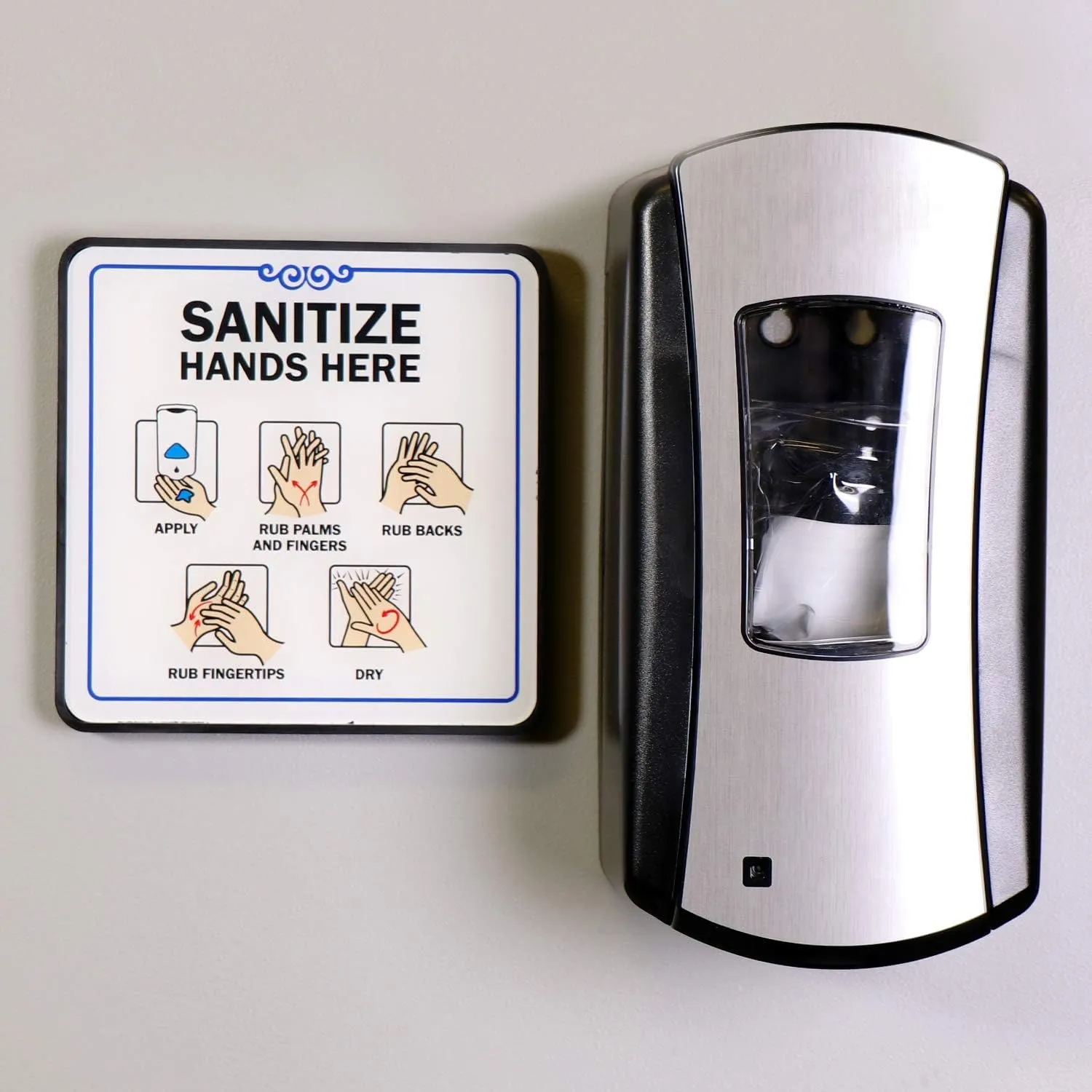 SmartSign “Sanitize Hands Here” ShowCase Sign | 6" x 6" Acrylic, Made in USA