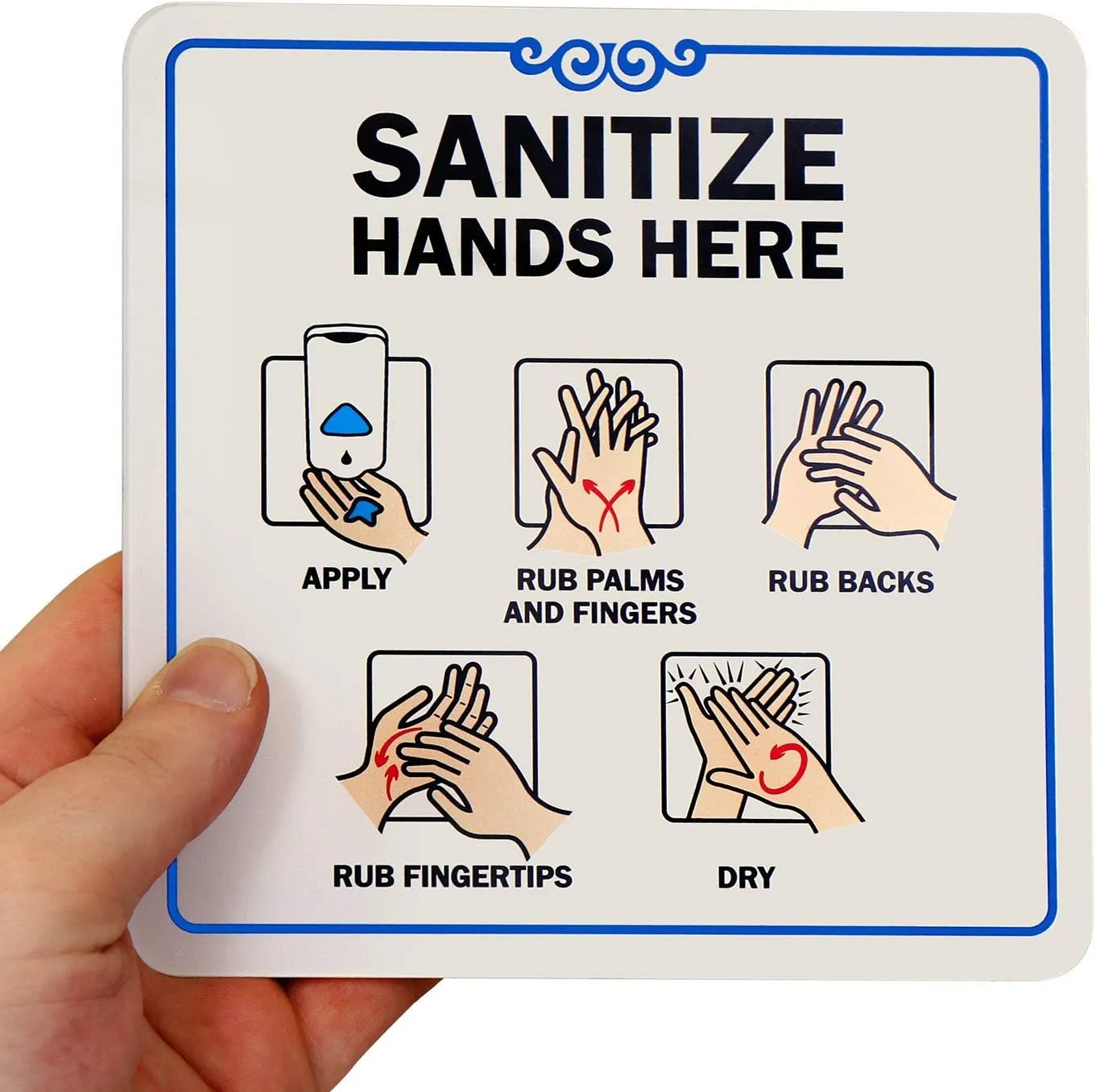 SmartSign “Sanitize Hands Here” ShowCase Sign | 6" x 6" Acrylic, Made in USA