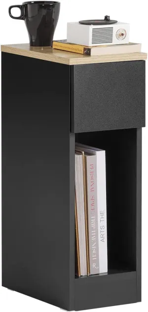 SoBuy Nightstand Narrow Night Stand Modern Design Bedside Furniture Slim End Table Storage Cabinet with Sliding Drawer and Open Compartment, Black FBT111-SCH