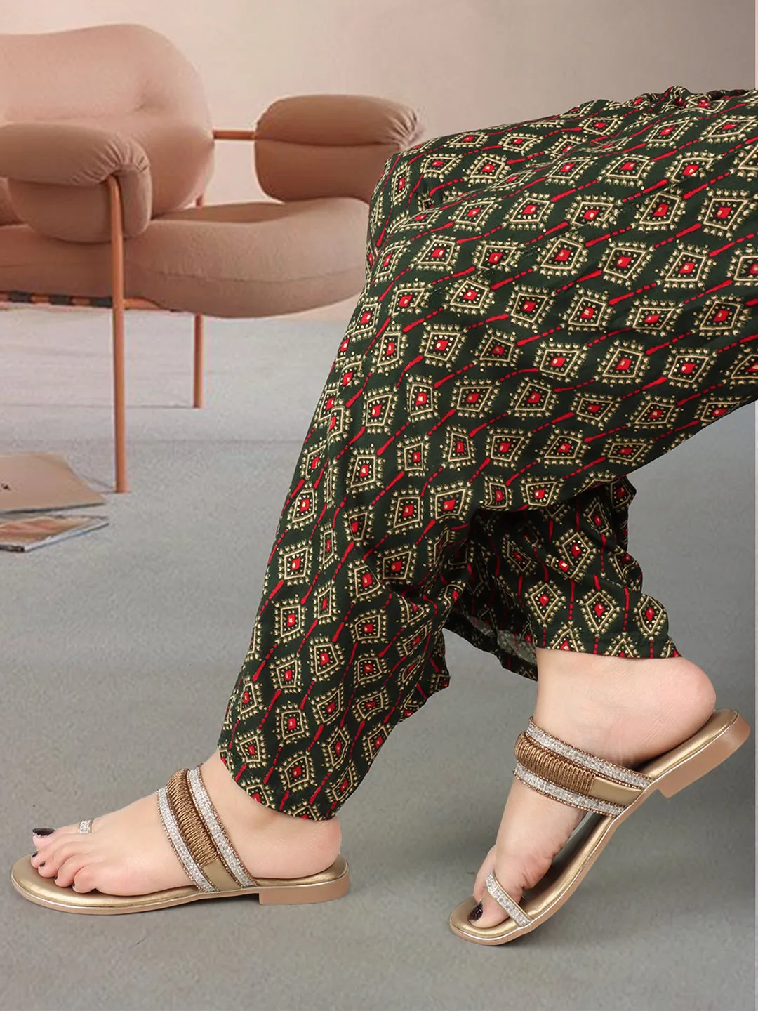 Sophisticated & Sleek Embroidered Design Ethnic Flat Slippers